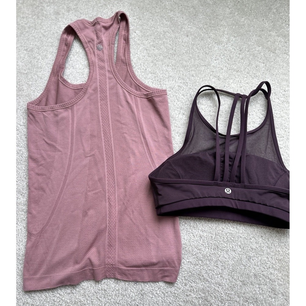 2PC -Lululemon Swiftly Tech Racerback Tank Pink Taupe, Get Set Bra Deep Luxe 4 - Picture 2 of 8